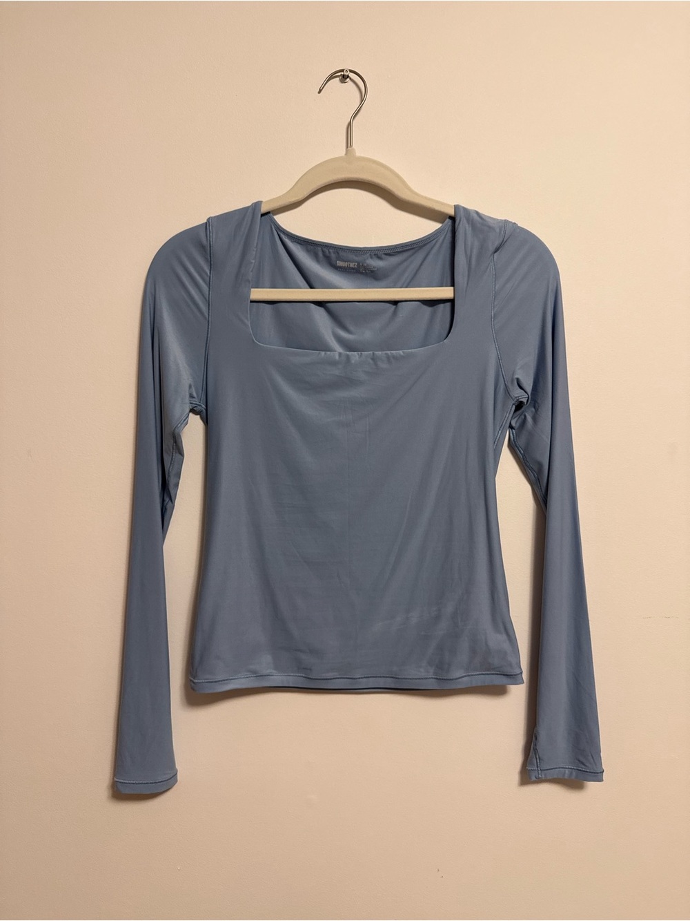 Aerie Smoothez Blue Long-Sleeve Square Neck Top
